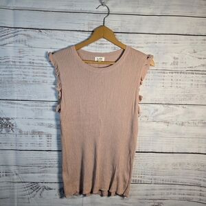 LA MIEL Ruffle Sleeve Tank Top Blush/pink Womens Size Large Casual